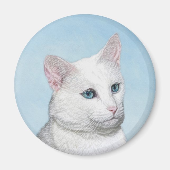 Aimant Peinture de chat blanc - Cute Original Cat Art (Devant)