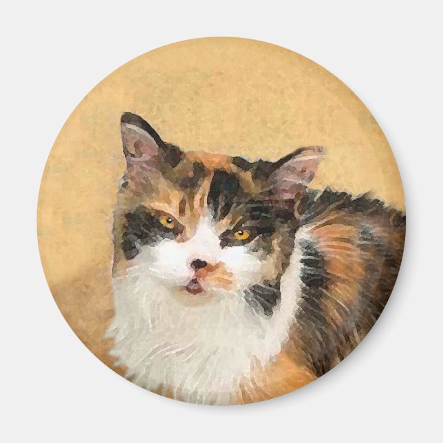 Aimant Peinture de chat Calico - Cute Original Cat Art (Devant)