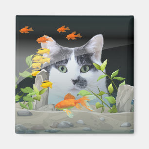Aimant Peinture de chat personnalisée dans un réservoir d