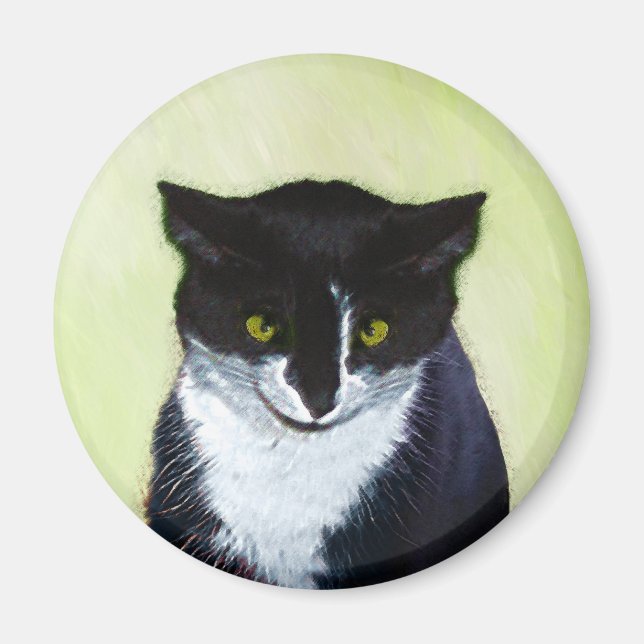 Aimant Peinture de chat Tuxedo - Cute Original Cat Art (Devant)