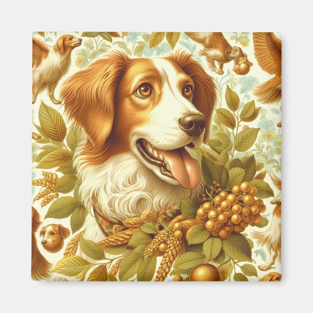 Aimant Peinture de chien breton vintage (Devant)