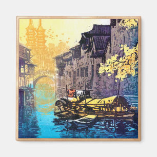Aimant Peinture de coucher du soleil de rivière de