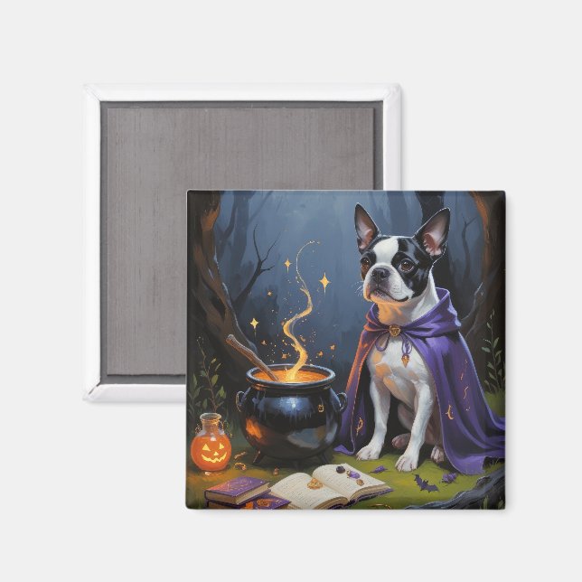 Aimant Peinture de fantaisie d'Halloween de chien Boston  (Recto/Verso)