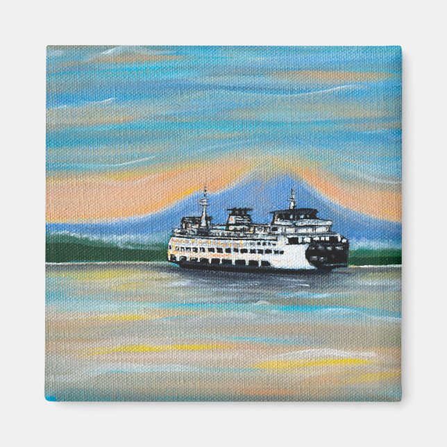 Aimant Peinture de ferry au lever du soleil (Devant)