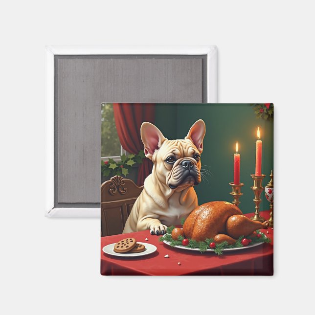 Aimant Peinture de fête de Noël de Bouledogue Français (Recto/Verso)