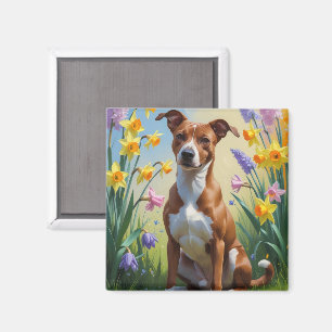 Aimant Peinture de fleurs de printemps de chien Basenji
