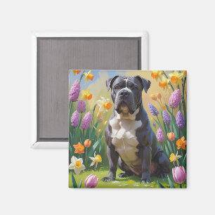Aimant Peinture de fleurs de printemps de chien Cane Cors