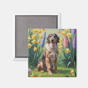 Aimant Peinture de fleurs printanières avec chien lévrier