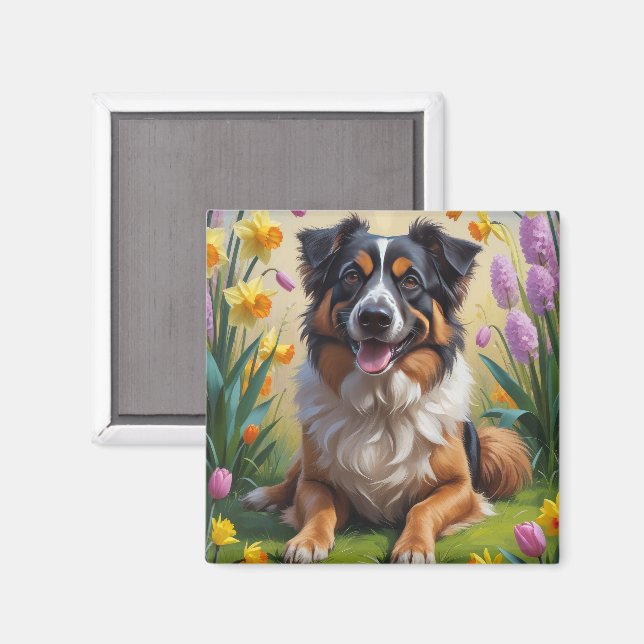 Aimant Peinture de fleurs printanières de berger belge (Recto/Verso)