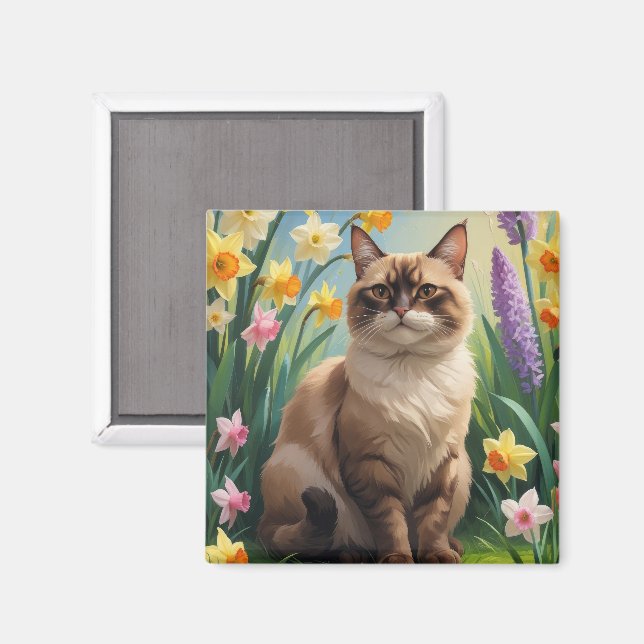 Aimant Peinture de fleurs printanières de chat abyssin (Recto/Verso)