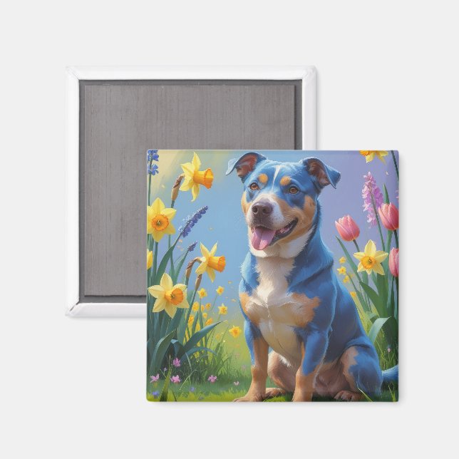 Aimant Peinture de fleurs printanières de chien Blue Heel (Recto/Verso)