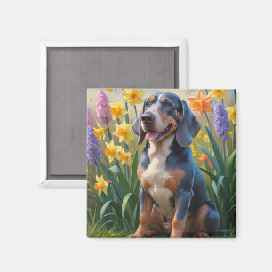 Aimant Peinture de fleurs printanières de chien Bluetick