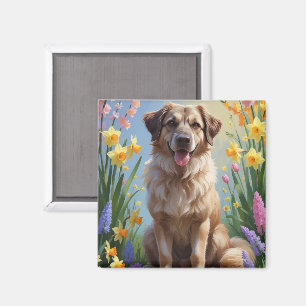 Aimant Peinture de fleurs printanières de chien de berger