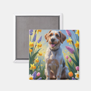 Aimant Peinture de fleurs printanières de Griffon à poil