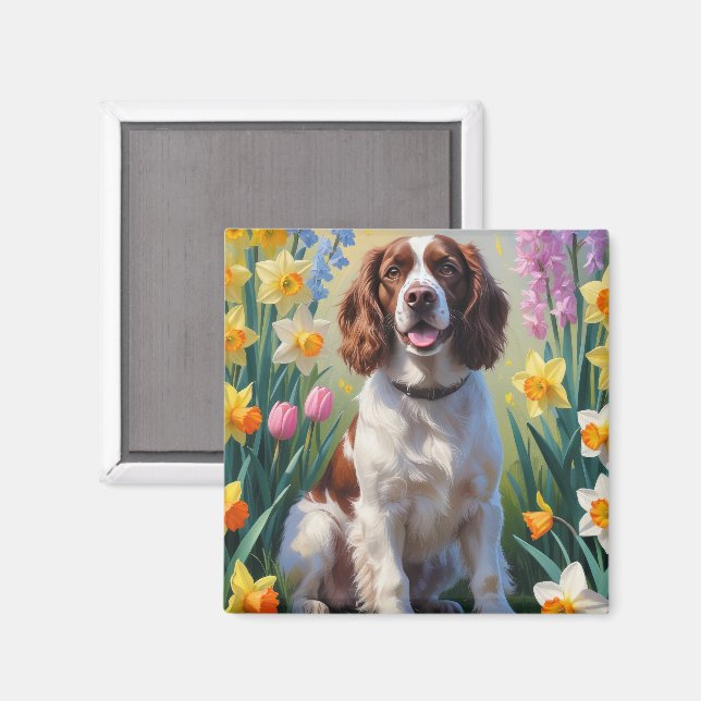 Aimant Peinture de fleurs printanières de Springer Spanie (Recto/Verso)