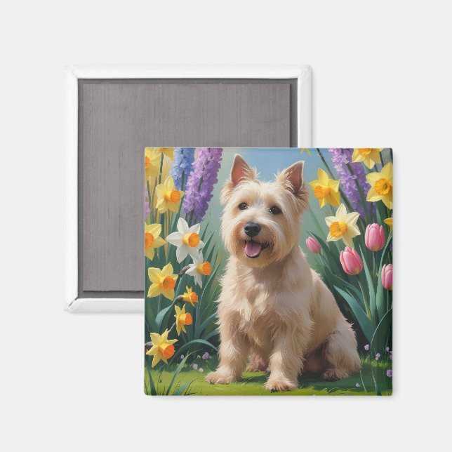 Aimant Peinture de fleurs printanières de Terrier Wheaten (Recto/Verso)
