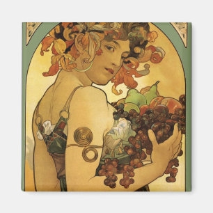 Aimant Peinture de fruits d'Alphonse Mucha