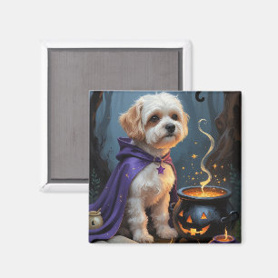 Aimant Peinture de Halloween fantaisiste de chien Bichon