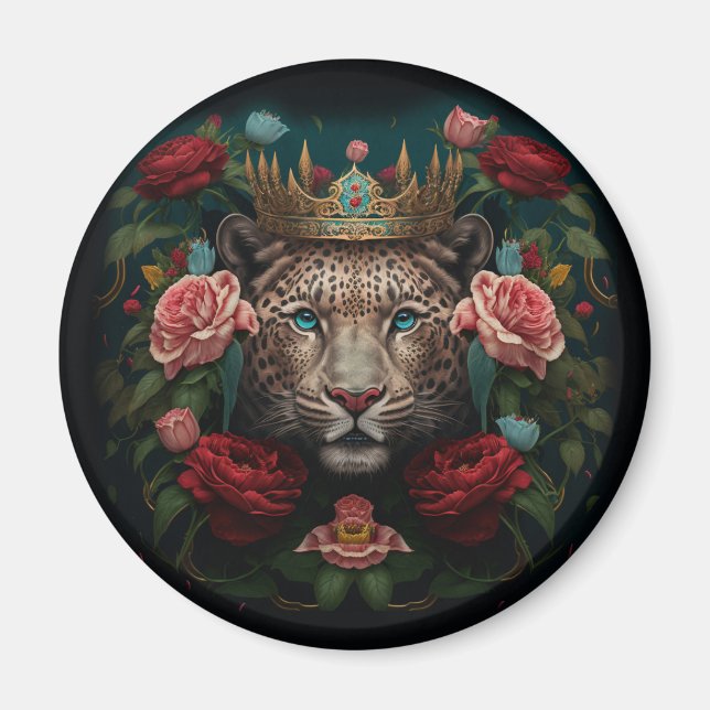 Aimant Peinture de Jaguar avec Couronne de Fleurs         (Devant)
