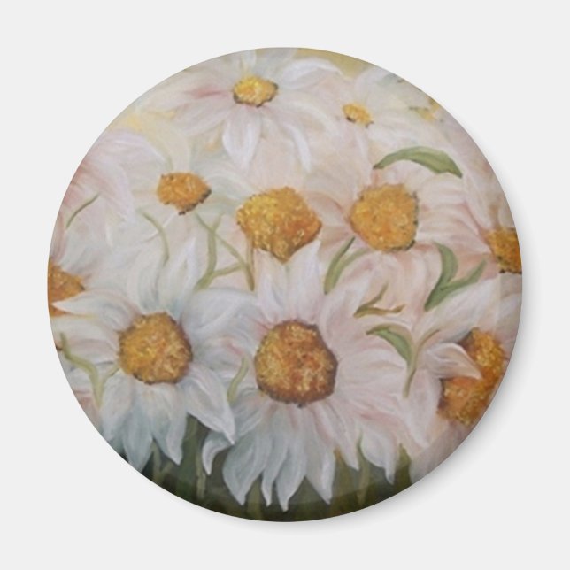 Aimant Peinture de marguerites blanches jardin (Devant)