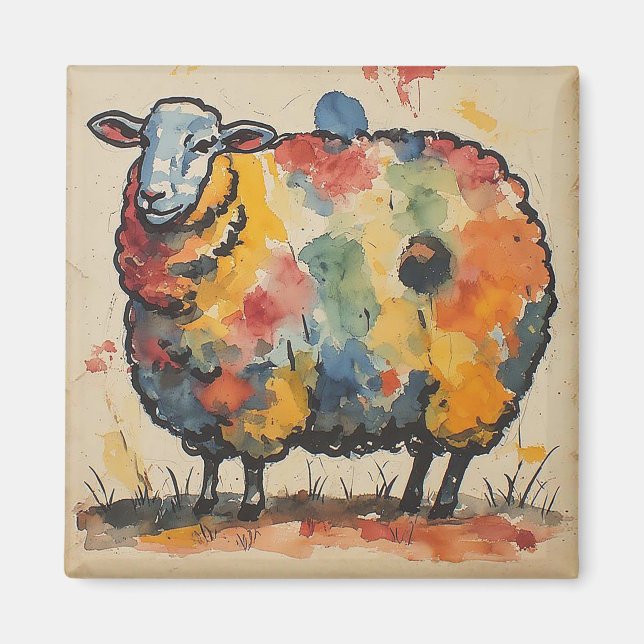 Aimant Peinture de mouton à l'aquarelle ludique (Devant)