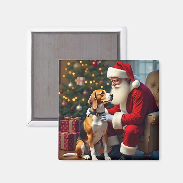 Aimant Peinture de Noël Beagle rencontre le Père Noël (Recto/Verso)