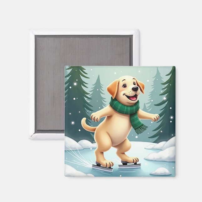 Aimant Peinture de Noël de Labrador Retriever patinant su (Recto/Verso)