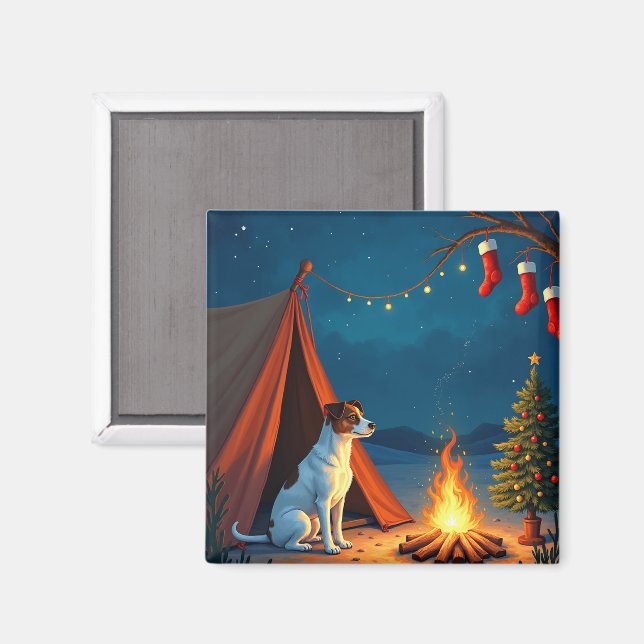 Aimant Peinture de nuit de camping de Noël Jack Russell (Recto/Verso)
