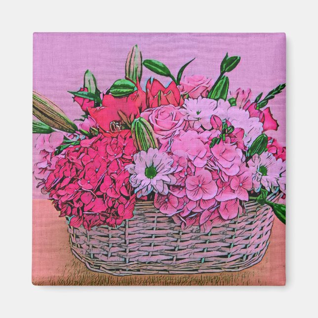 Aimant Peinture de panier à fleurs (Devant)