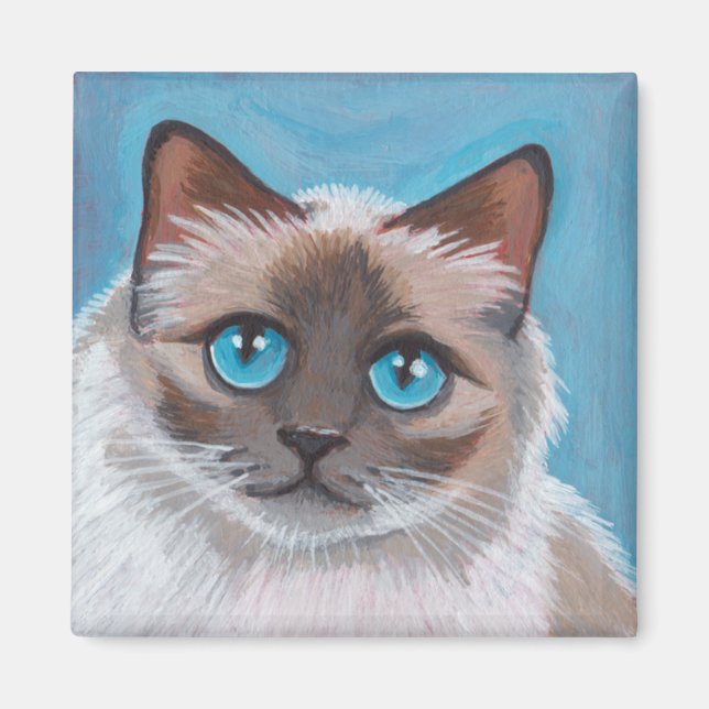 Aimant Peinture de portrait de chat bleu teinté (Devant)