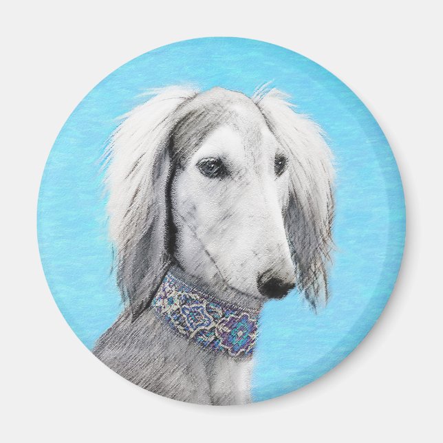 Aimant Peinture de Saluki (Argent) - Joli art original de (Devant)