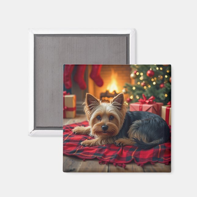 Aimant Peinture de soirée de Noël confortable pour Yorksh (Recto/Verso)