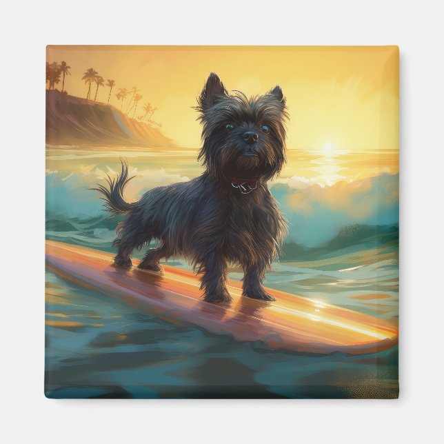 Aimant Peinture de Surf sur la Plage d'Affenpinscher (Devant)