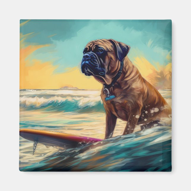 Aimant Peinture de Surf sur la Plage de Bullmastiff (Devant)