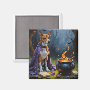 Aimant Peinture d'Halloween lunaire de Basenji Chien