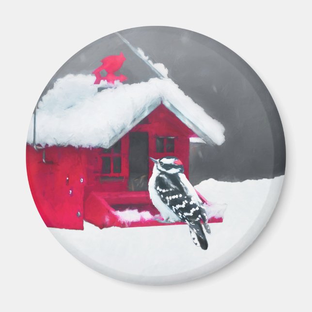 Aimant Peinture Downy Woodpecker - Art original pour oise (Devant)