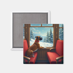 Aimant Peinture du voyage en train de Noël de Boxer