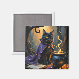 Aimant Peinture fantaisiste de chat noir pour Halloween