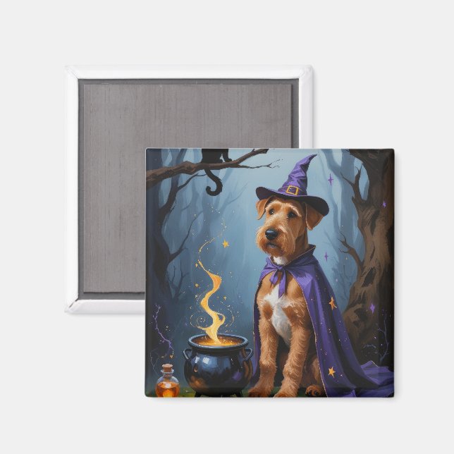 Aimant Peinture fantaisiste d'Halloween de chien Airedale (Recto/Verso)