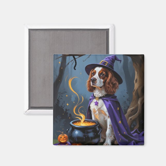 Aimant Peinture fantaisiste d'Halloween de chien Brittany (Recto/Verso)