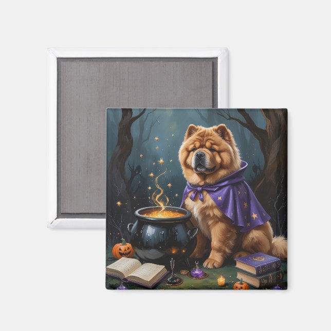 Aimant Peinture fantaisiste d'Halloween de chien Chow Cho (Recto/Verso)