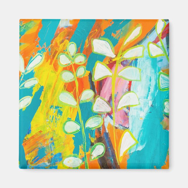 Aimant Peinture florale multicolore Abstraite dos (Devant)