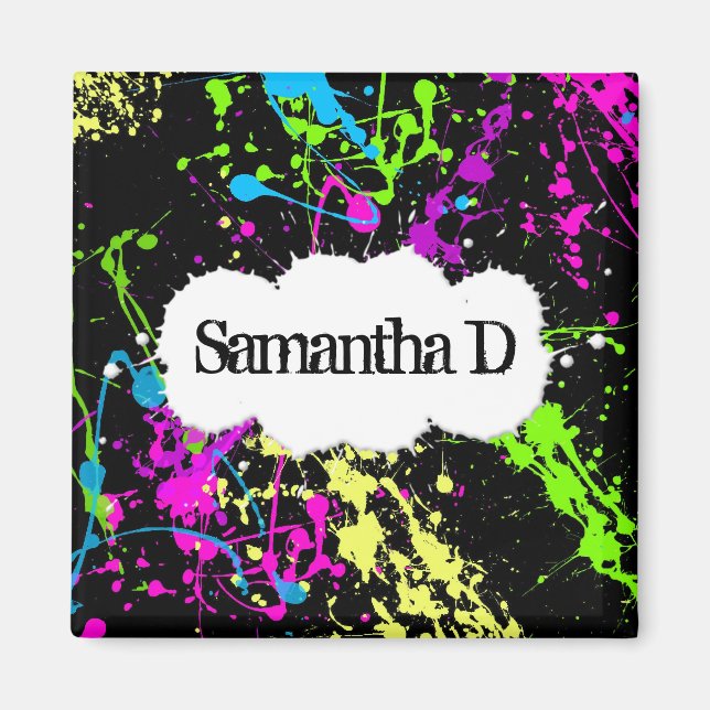 Aimant Peinture fraîche Retro Neon Splatter sur noir (Devant)