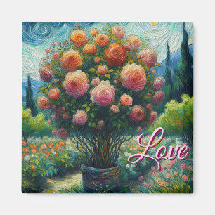 Aimant Peinture impressionniste de Rose lunaire