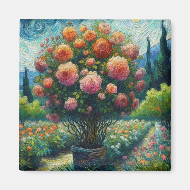 Aimant Peinture Impressionniste de Topiaire de Rose Fanta (Devant)