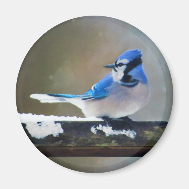 Aimant Peinture Jay Bleu - Art Oiseau Original (Devant)