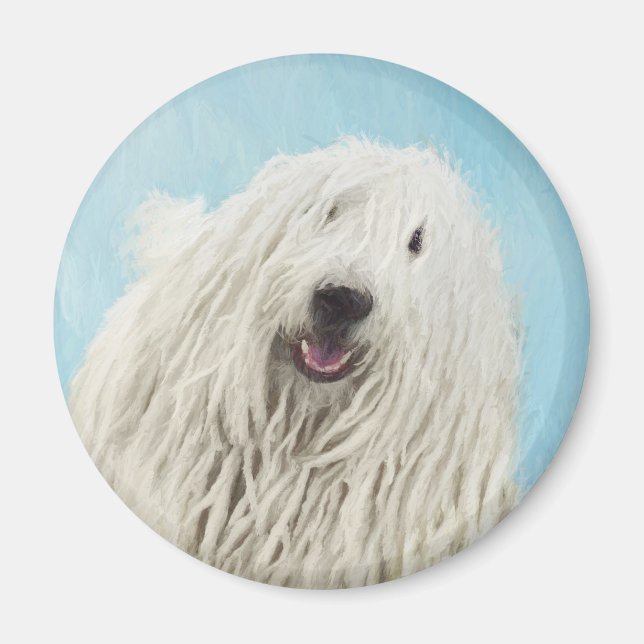 Aimant Peinture Komondor - Cute Original Chien Art (Devant)