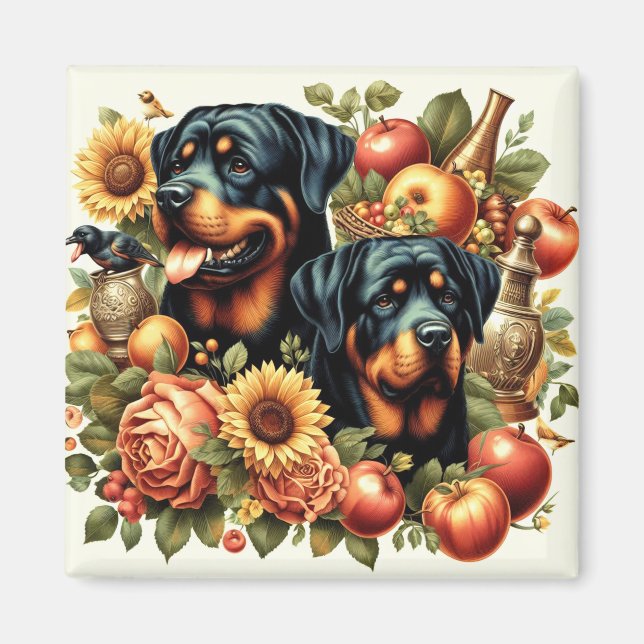 Aimant Peinture par Rottweiler rétro (Devant)