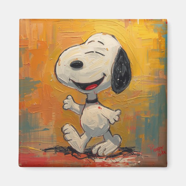 Aimant Peinture Pop Art de Chien Beagle Joyeux (Devant)