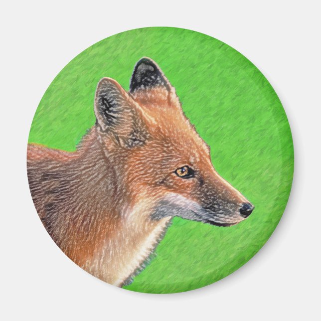 Aimant Peinture Red Fox - Art original de la faune (Devant)